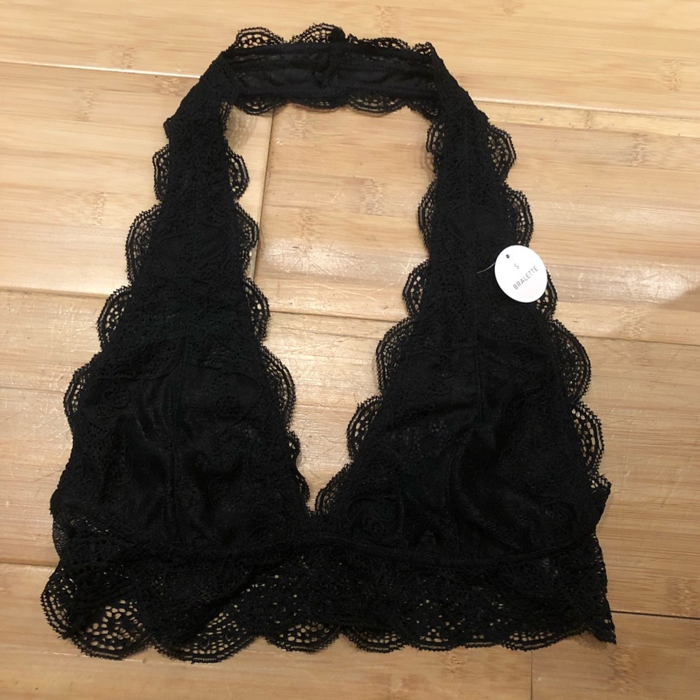 F21 black lace halter bralette. Size SM